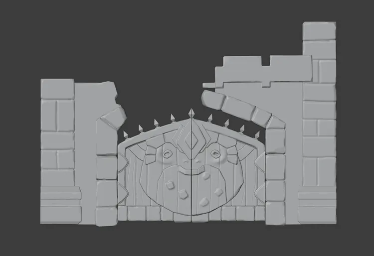 wood-metal gate with forms of the frog face