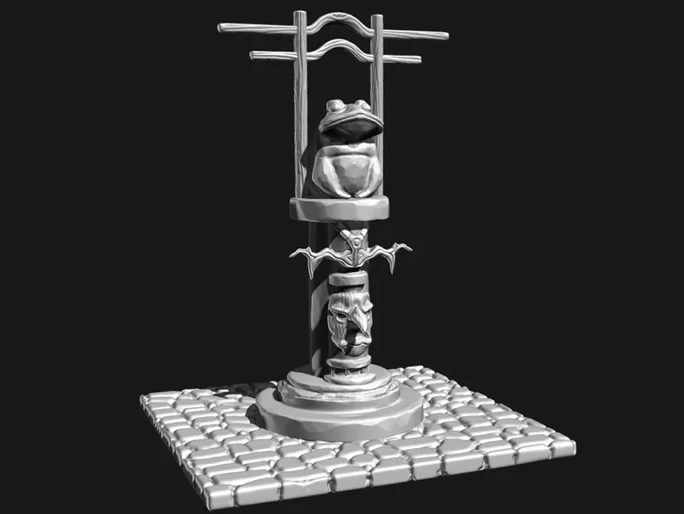 Monument with the famous frog and mask